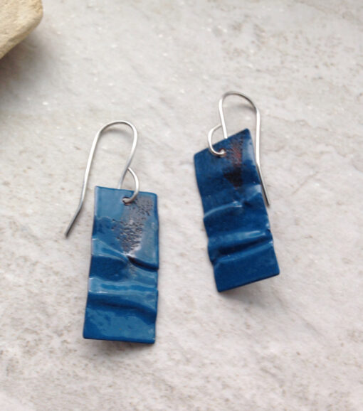 Blue Rustic Rectangle Enamel Earrings - Basket of Blue