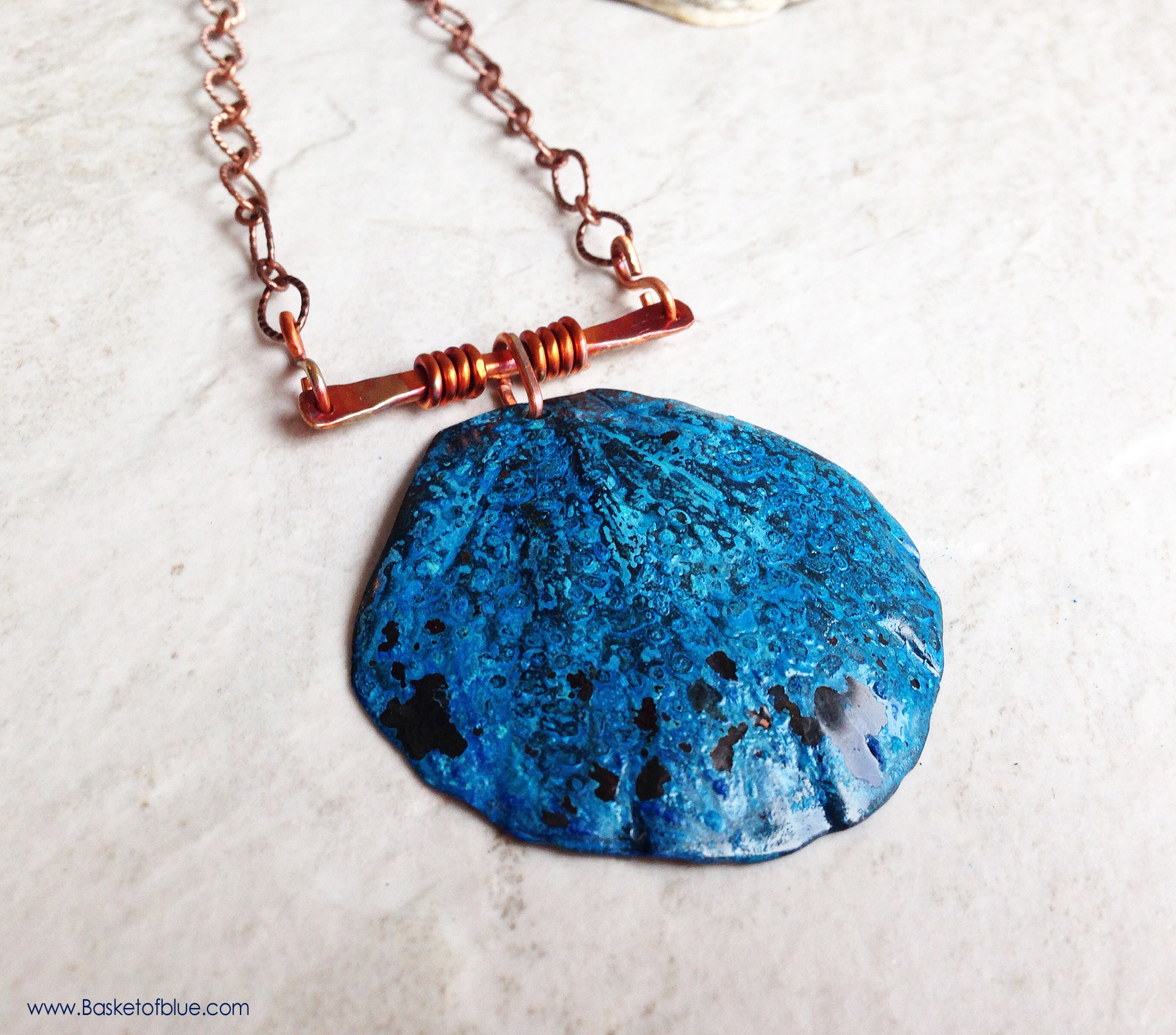 Copper Blue Patina Shell Necklace – Basket of Blue