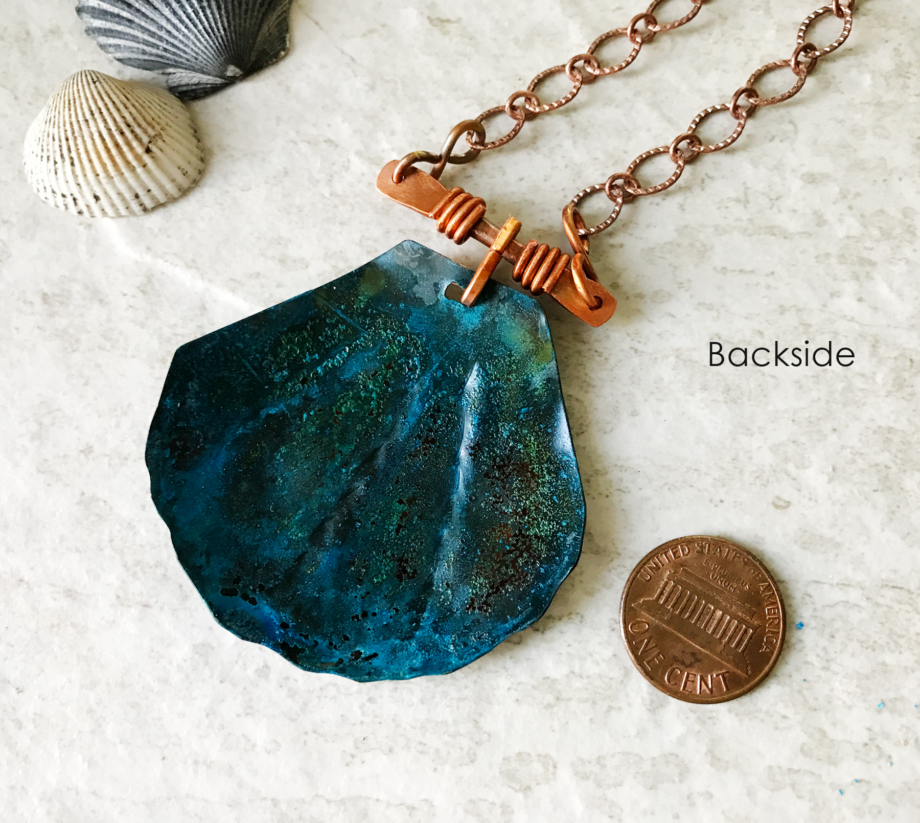 Copper Blue Patina Shell Necklace - Basket of Blue