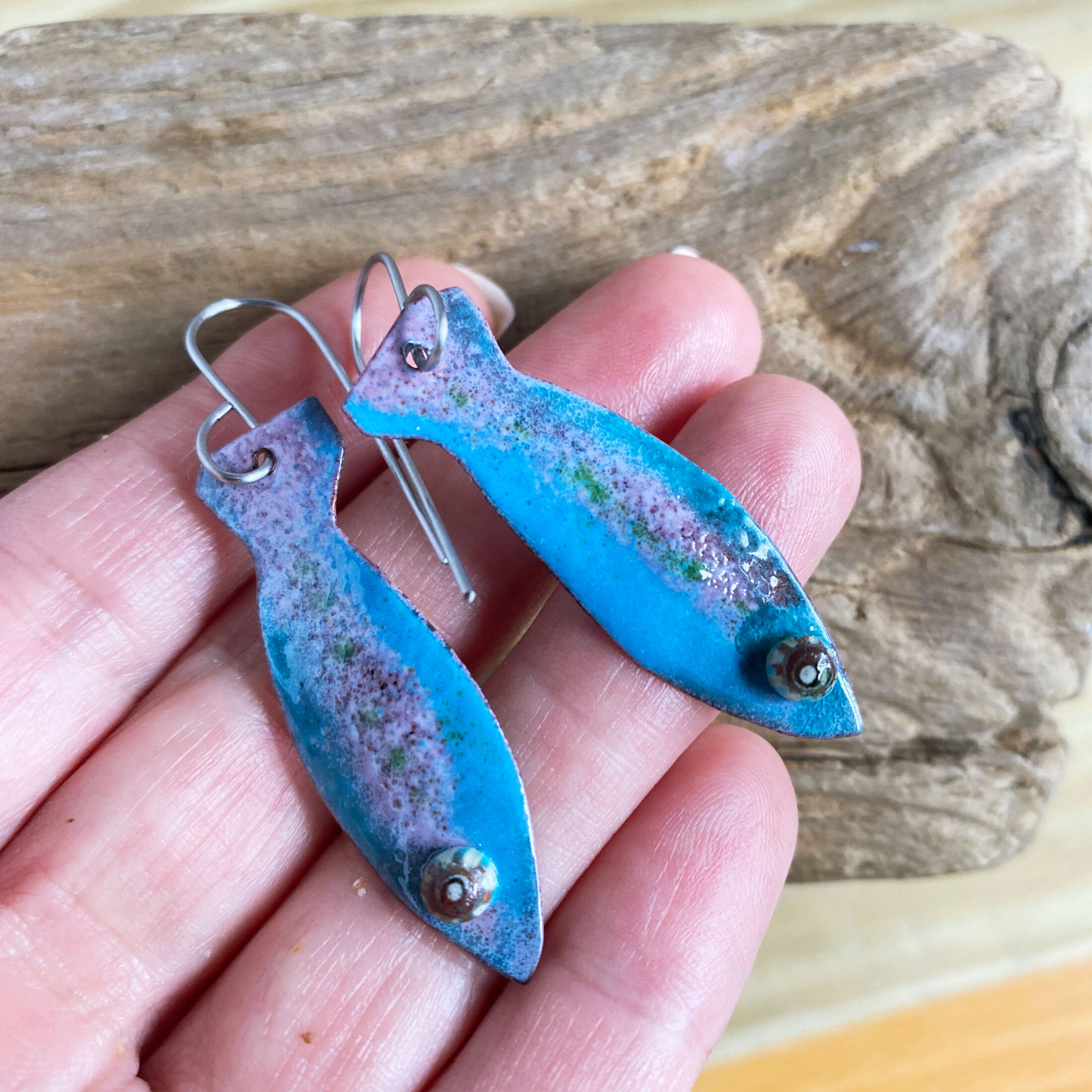 Enamel Fish Hook Earrings