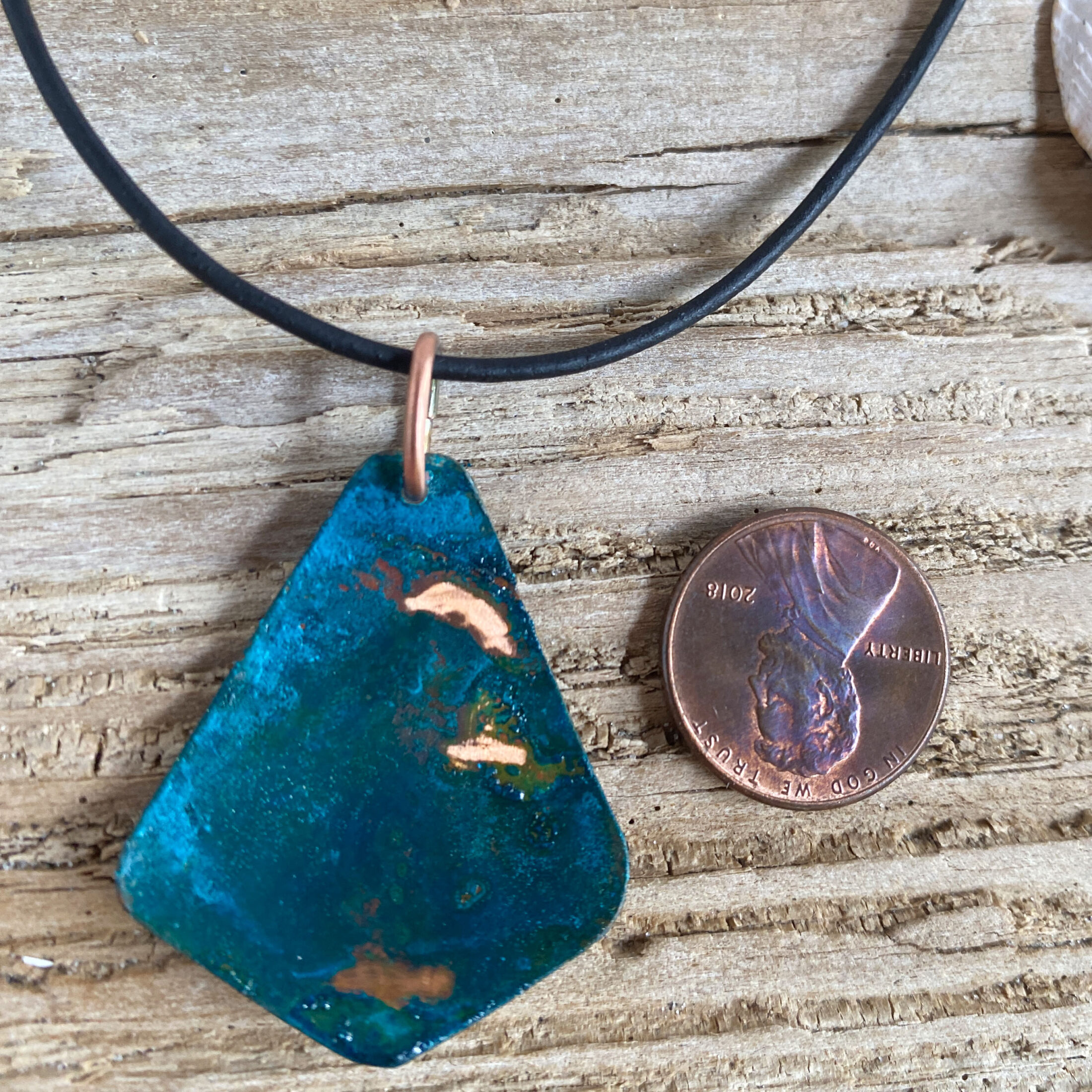 Patina Copper Necklace, Circle Necklace with Green & Blue Colors